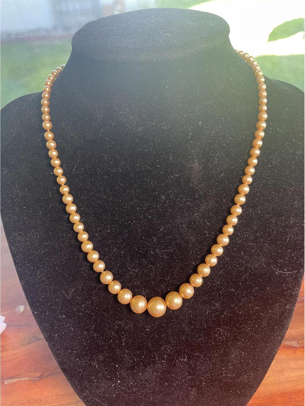 Antique Champagne Graduated Pearl Necklace Sterling Silver Clasp
